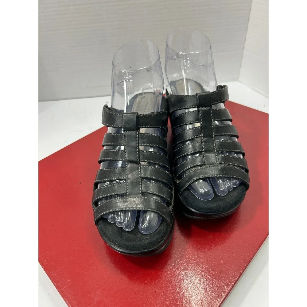 G.H. Bass Milly Caged Wedge Sandals 5.5M Black Contrast Stitch Comfort Classic